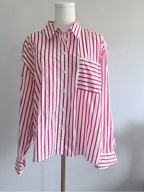 Talbots Red and White Striped Button-Up Shirt